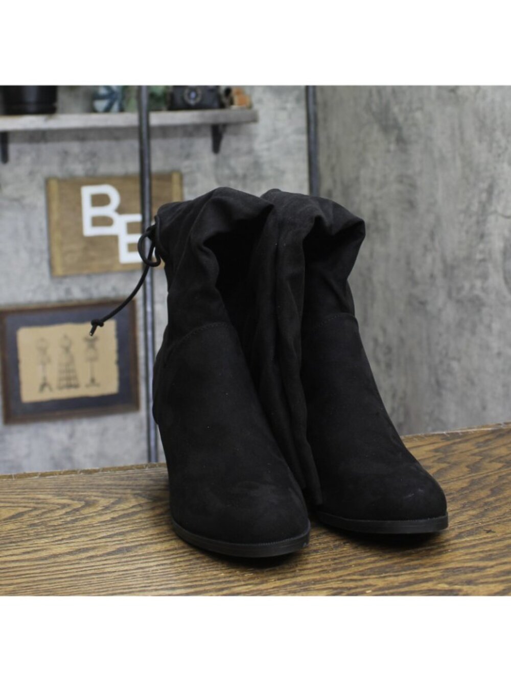 NWT Journee Collection Lace Faux Suede Knee-High Block Heeled Boots Black 8.5M - Picture 6 of 13